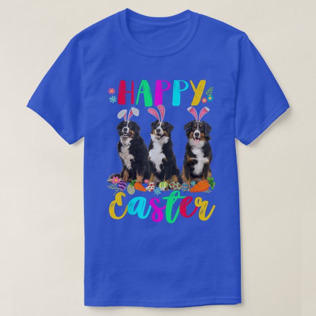 Glad påsk Tre Bernese Mountain Wearing Bunny T Shirt (Design framsida)