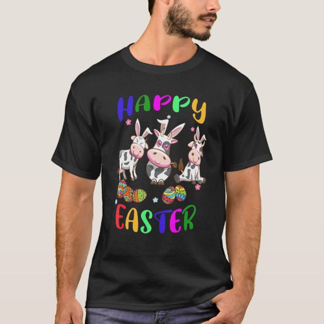 Glad påsk  Tre kaninkor jagar ägg T Shirt (Framsida)