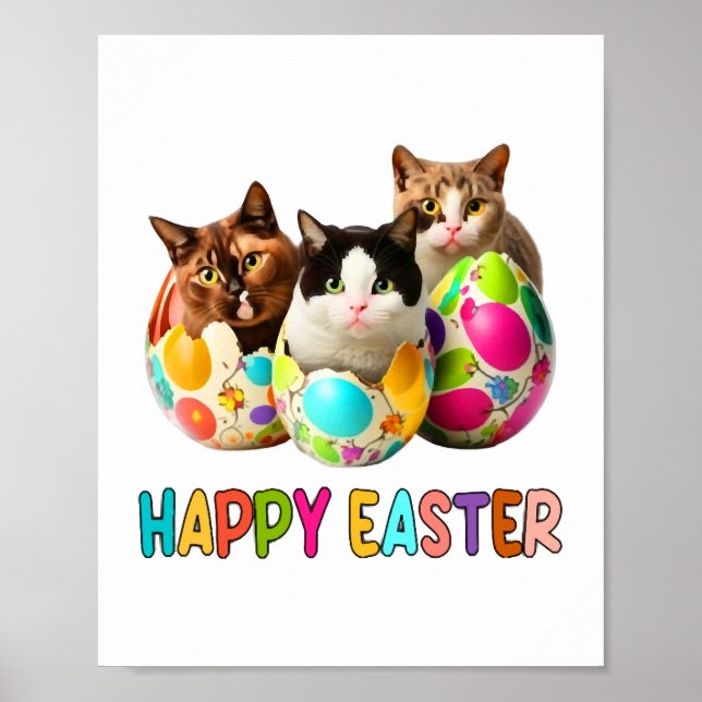 Glad påsk Tre kattfärgade Påskägg Kattunge Poster (Framsidan)