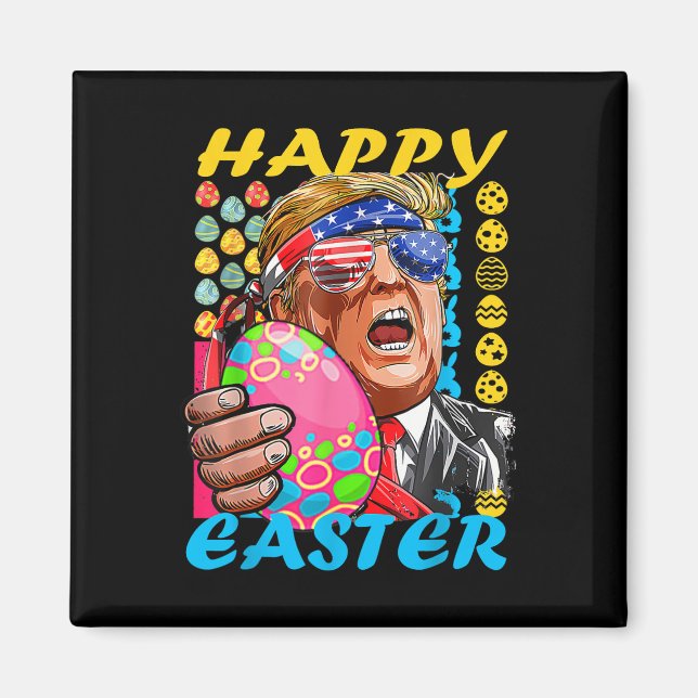 Glad påsk Trump Patriotic Bunny Flagga Magnet (Framsidan)