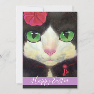 Glad påsk Tuxedo Cat Lila Kitten Illustration Julkort