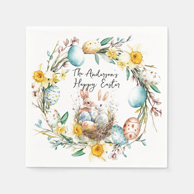 Glad påsk två bannier och blommigt Påsk Pappersservett (Framsidan)