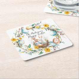 Glad påsk två bannier och blommigt Påsk Underlägg Papper Kvadrat