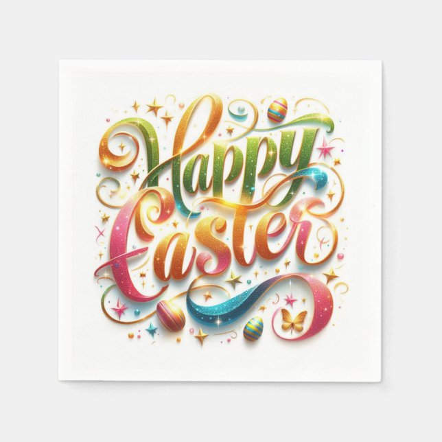 Glad påsk Typografi i Glitter Pappersservett (Framsidan)