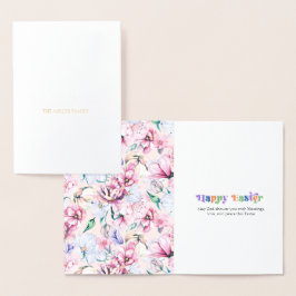 Glad påsk Typografi Pastel Flowers Mönster Folierat Kort