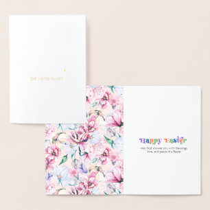 Glad påsk Typografi Pastel Flowers Mönster Folierat Kort