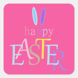 Glad påsk Typography Bunny Rosa, färglös Roligt Fyrkantigt Klistermärke