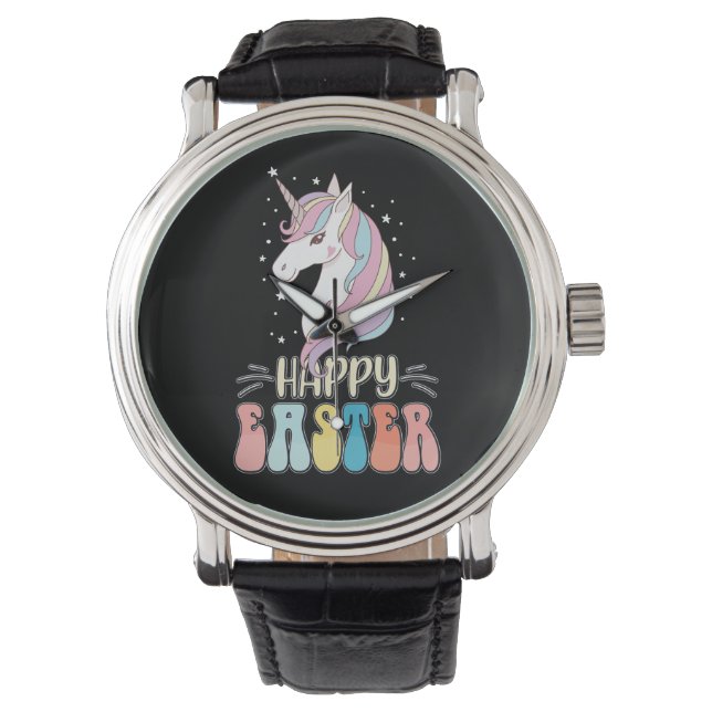 Glad påsk Unicorn Bunny Rabbit Eggs Armbandsur (Framsida)