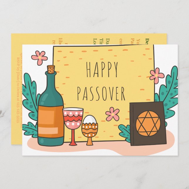 Glad påsk| Vacker Seder Pesach-inbjudan Inbjudningar (Fram/baksida)