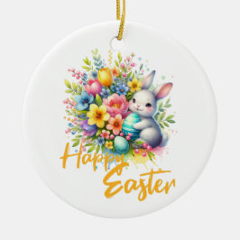 Glad påsk vår blomma med söt boj julgransprydnad keramik