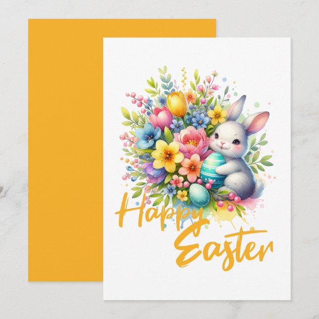 Glad påsk vår blomma med söt boj julkort (Fram/baksida)