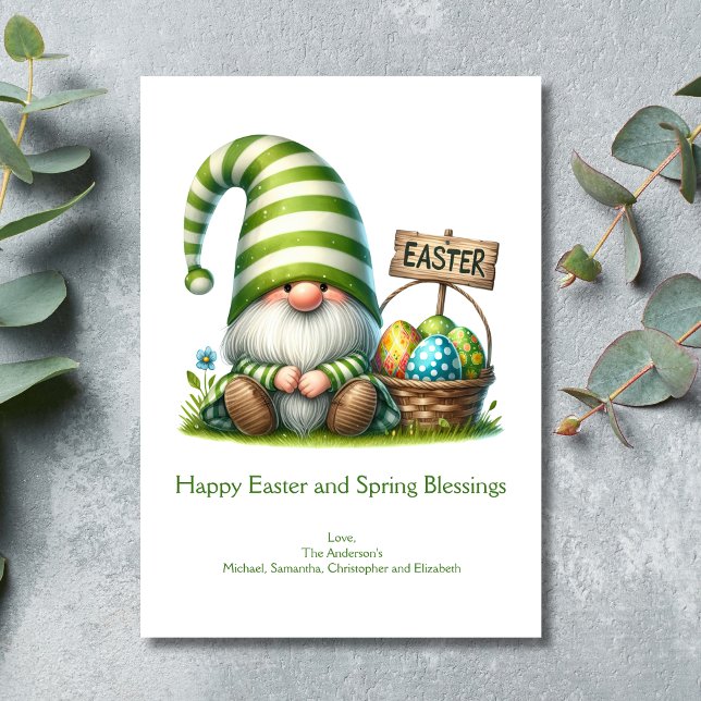 Glad påsk Vår Gnome Påsk Julkort (Easter Spring Greeting Card with Cute Adorable Gnome)