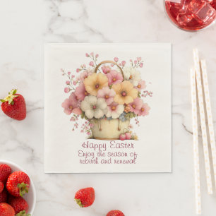 Glad påsk Vår Rosa och Gula Blommor Pappersservett