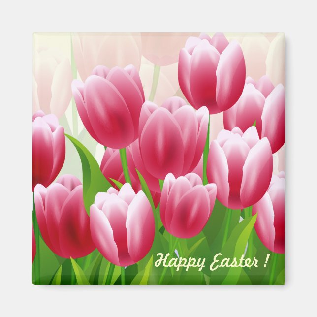 Glad påsk Vår Tulips Påsk Gift Magnet (Framsidan)