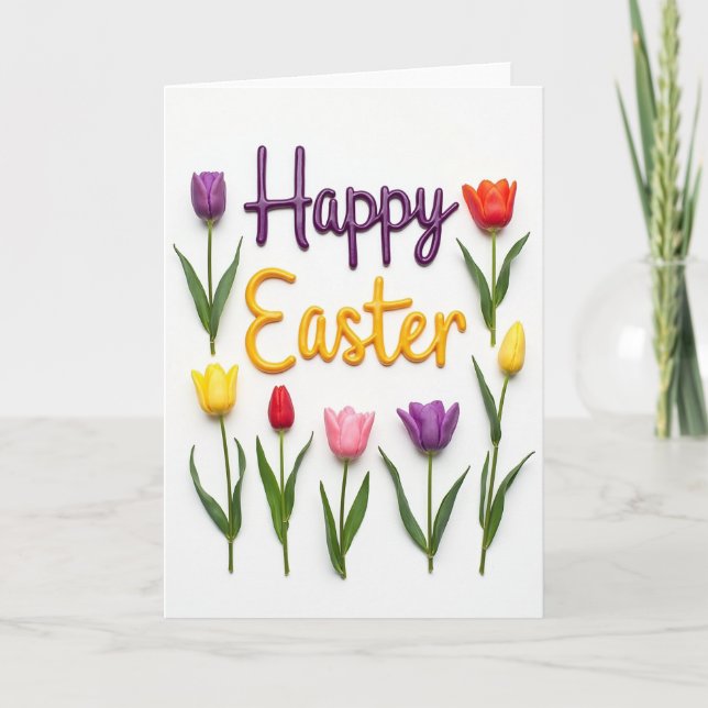 Glad Påsk Vårblomma Kort (Framsida)