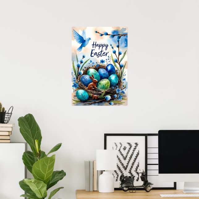 Glad Påsk Vattenfärg Kanin Bo Kort Poster (Hemmakontoret)
