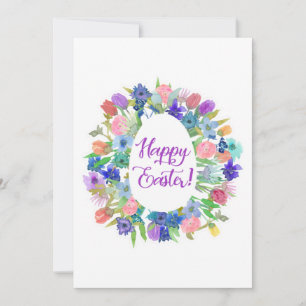 glad påsk! Vattenfärgsblommor Äggform Julkort