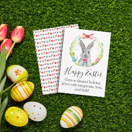 glad påsk vattenfärgsbunny och vår krans anteckningskort