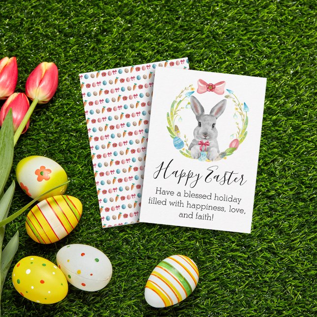 glad påsk vattenfärgsbunny och vår krans anteckningskort (Skapare uppladdad)