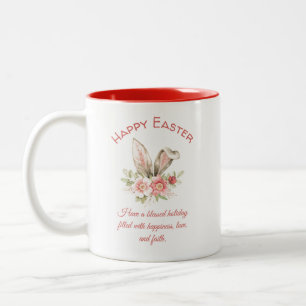 glad påsk,vattenfärgsfärgad blommigt bunny öron rö Två-Tonad mugg