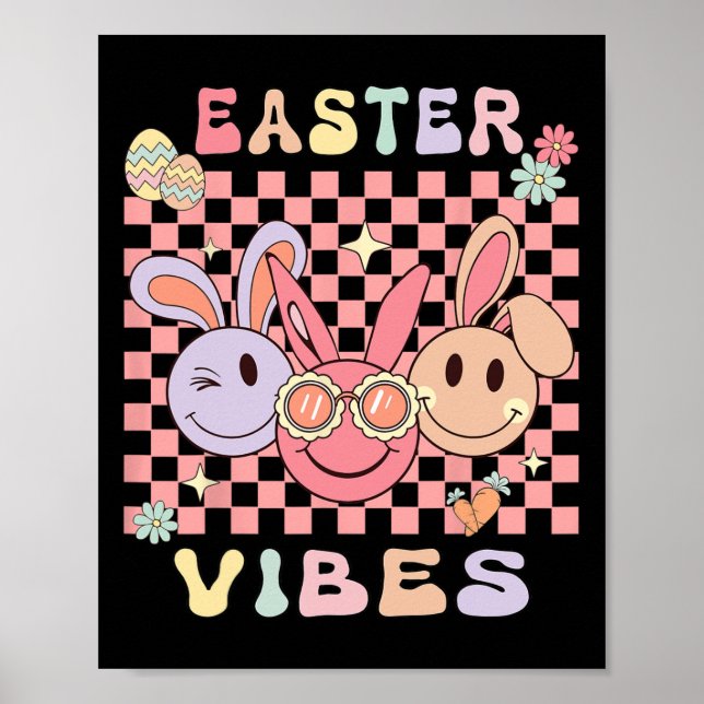 Glad påsk Vibes Bunnies Kids Småbarn Girl Boys Poster (Framsidan)