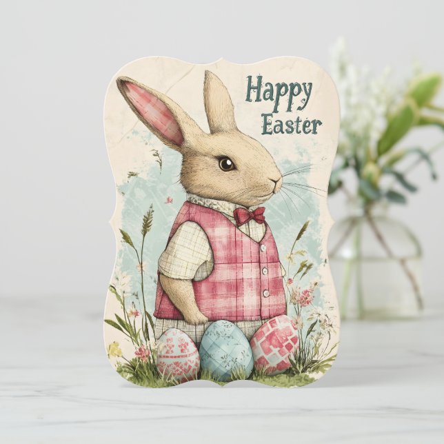 Glad påsk Vintage Bunny Teckning Julkort (Stående Fram)
