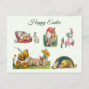 Glad påsk Vintage Collage with Bunnies, Chicken Helg Vykort