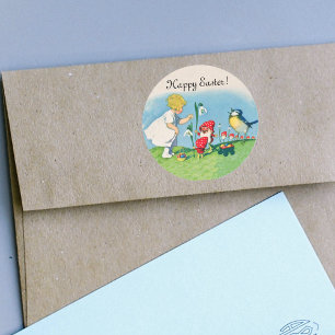 Glad påsk Vintage Elves Eggs Runt Klistermärke