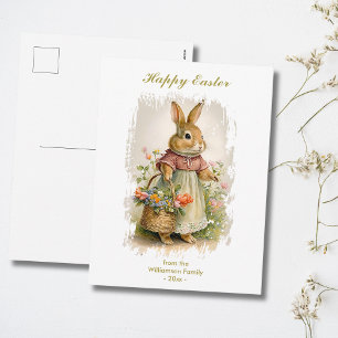 Glad påsk Vintage kanin Blommor Anpassad text Helg Vykort