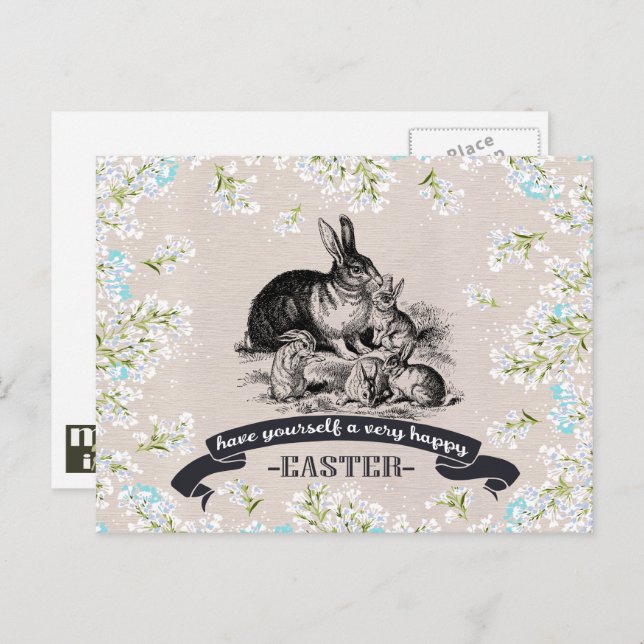 Glad påsk.Vintage Kaninerna Påsk Helg Vykort (Fram/baksida)