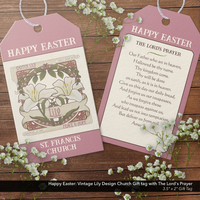 Glad påsk: Vintage och fred Lily Church Presentetikett (Happy Easter: Vintage Lily Design Church Gift Tags with The Lord's Prayer)