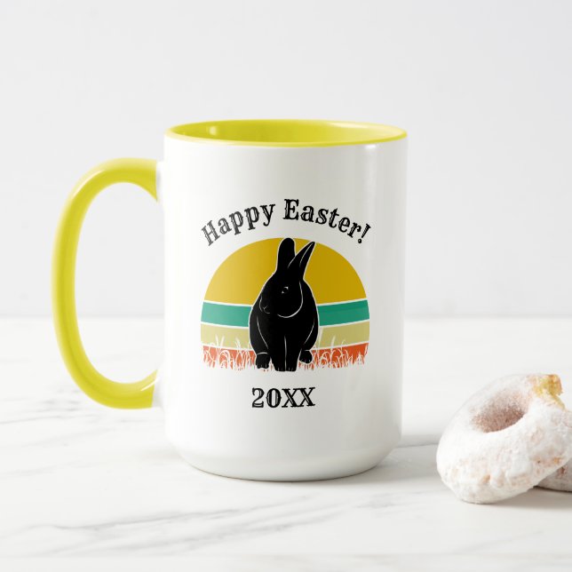Glad påsk Vintage Sunset Bunny Silhouette Mugg (Med munk)