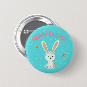 Glad påsk, vit bunny, blå knapp
