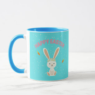 Glad påsk, vit bunny, blå mugg