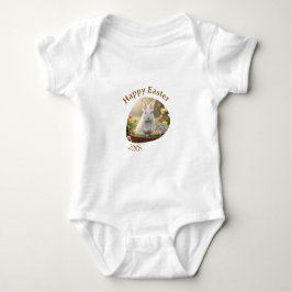 Glad påsk vit kanin år foto familjenamn t shirt