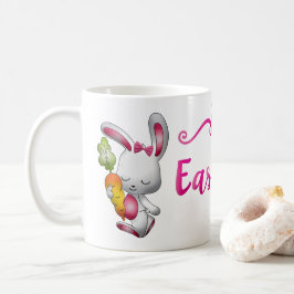 Glad påsk Vit kanin Rosa manus Personlig Kaffemugg