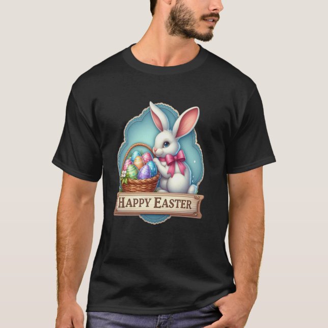 Glad Påsk Vit Kanin T Shirt (Framsida)