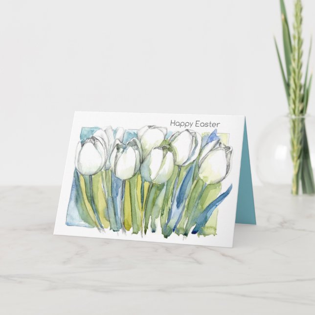 Glad Påsk Vita Tulpaner Vårblommor Helgkort (Framsida)