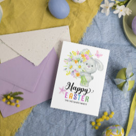 Glad påsk Watercolor Blommigt Cute Rabbit Kort