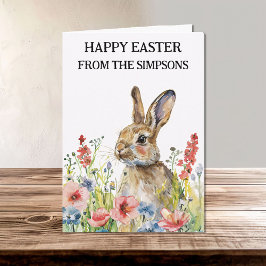 Glad påsk Watercolor Bunny i Flowers Family Kort