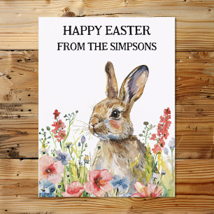 Glad påsk Watercolor Bunny i Flowers Family Vykort