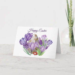 Glad påsk Watercolor Lila Crocus Flowers Kort