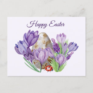 Glad påsk Watercolor Lila Crocus Flowers Vykort