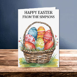 Glad påsk Watercolor Painting Egg Basket Family Kort