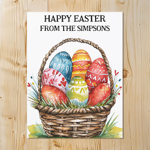 Glad påsk Watercolor Painting Egg Basket Family Vykort