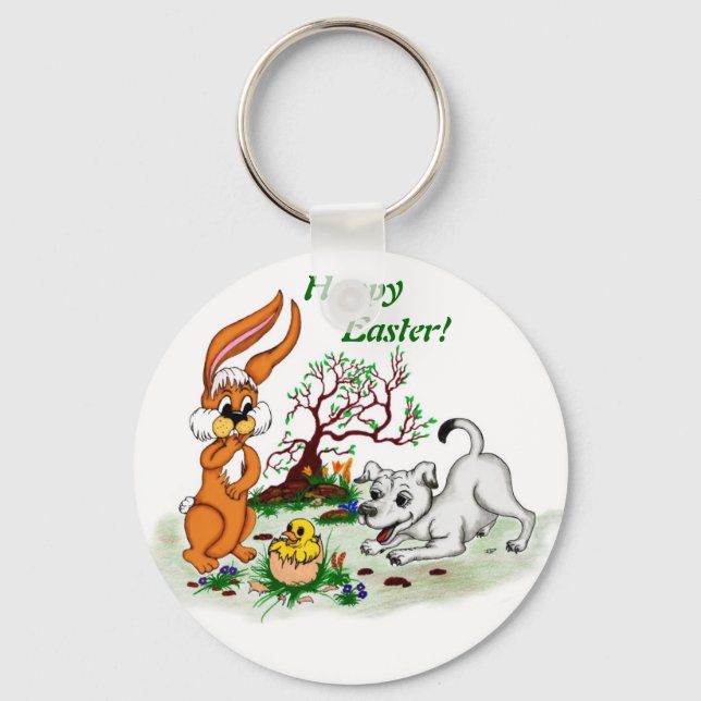 Glad påsk! Welpe, Küken, Hase Nyckelring (Framsida)