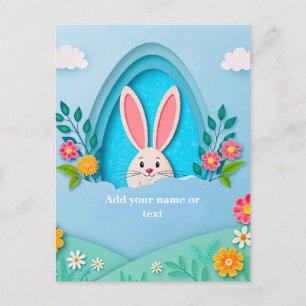 Glad påsk Whimsical påskhare och blommor Helg Vykort