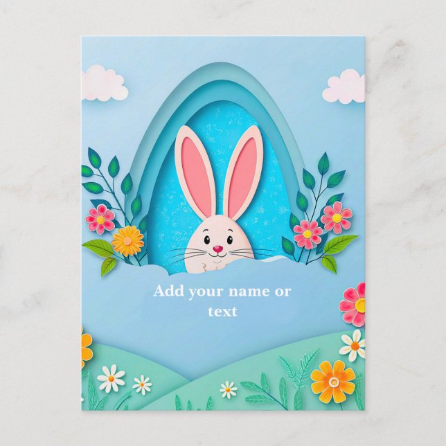 Glad påsk | Whimsical påskhare och blommor Helg Vykort (Framsida)
