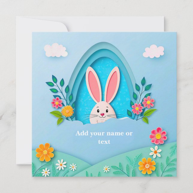 Glad påsk | Whimsical påskhare och blommor Julkort (Framsida)