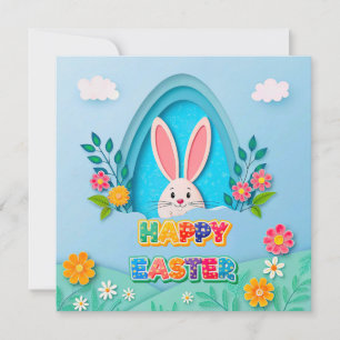 Glad Påsk Whimsical Påskharen och Blommor Julkort